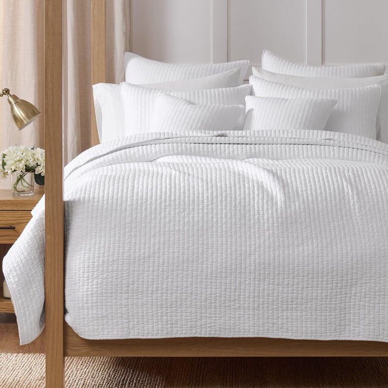 Levtex Home Cross Stitch Reversible Full/Queen Quilt Set (88x92in) and 2 Pillow Shams (26x20in) - Stitch Texture - Bright White - Cotton Full/Queen Size Quilt Bedding Set - Lightweight Soft Pre-Washed - Image 3